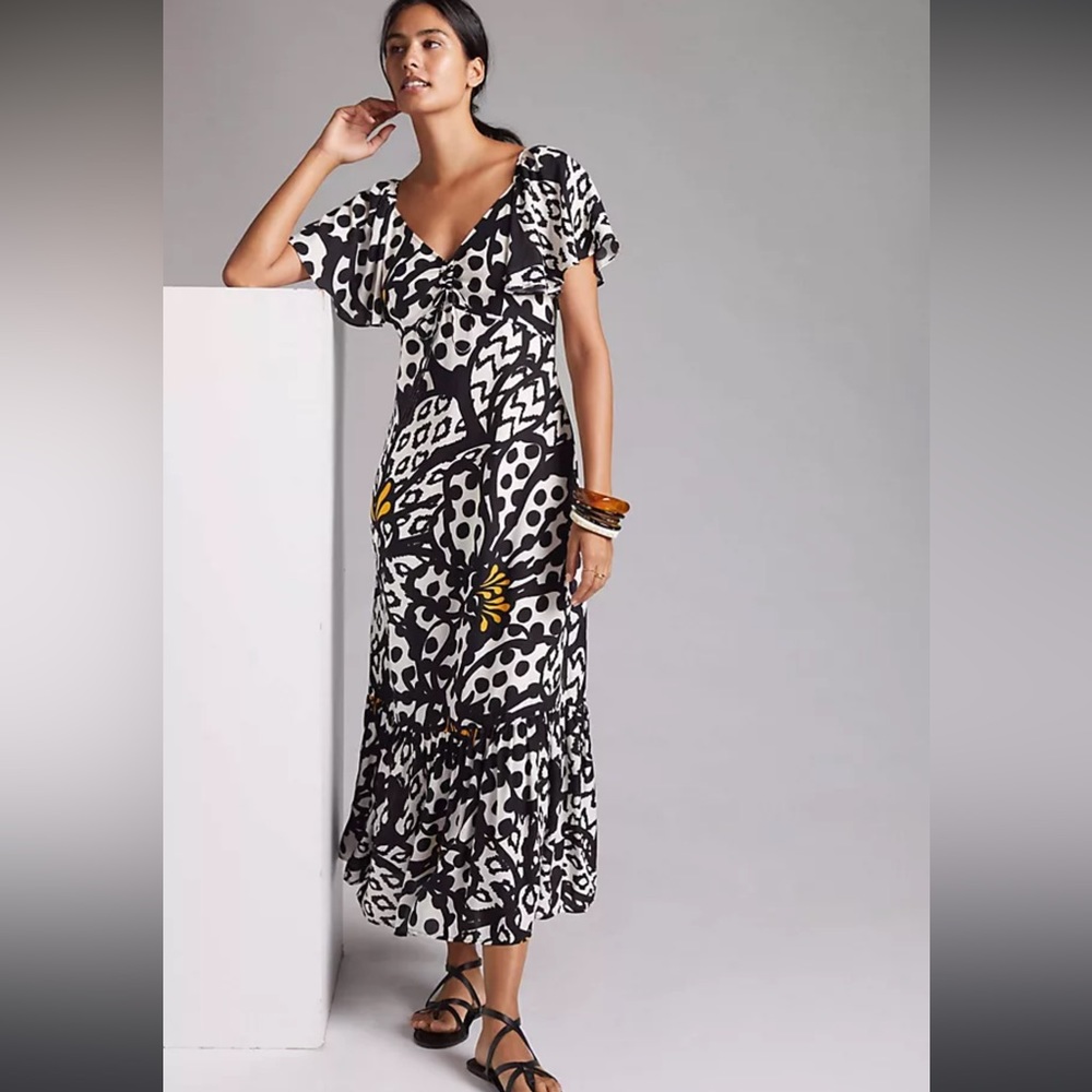 Anthropologie Farm Rio Flutter-Sleeved Maxi Dress